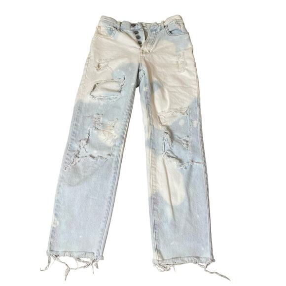 PacSun High Rise straight jeans 5 button up SZ 24" DIY bleached distressed holey - Picture 2 of 11
